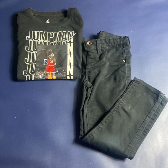 Michael Jordan Jump Man Boys Shirt (6) & Black Jeans(6) - Picture 1 of 9